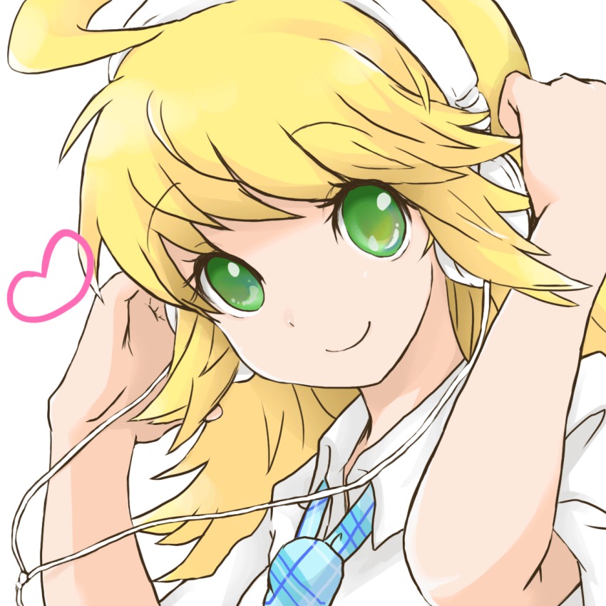 ahoge, blonde_hair, green_eyes, headphones, heart, hoshii_miki, idolmaster, idolmaster_(classic)