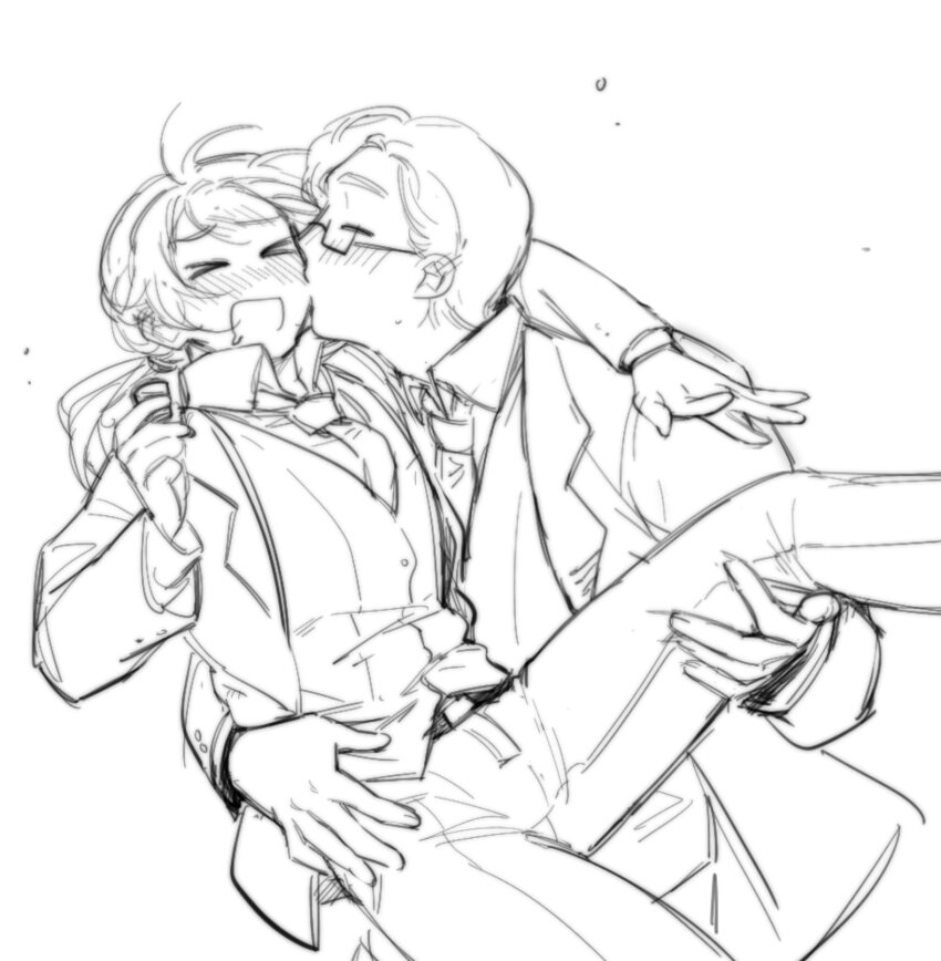 2boys, asanako_(3kklkukj7nyqieu), axis_powers_hetalia, belt, blush, china_(hetalia), drunk, formal_clothes