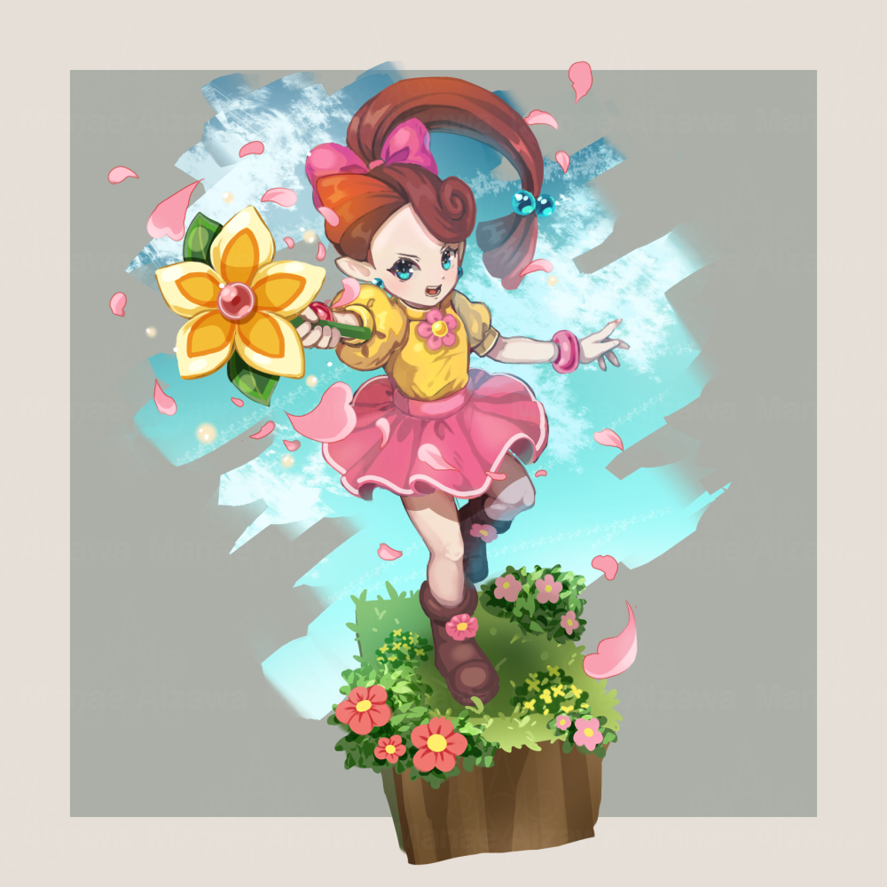 1girl, arm_up, blue_eyes, blue_sky, blush, boots, border, bow