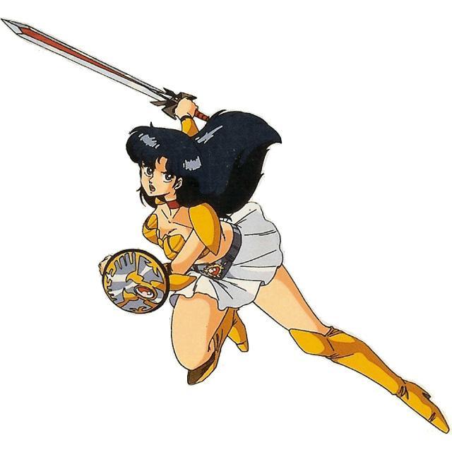 1980s_(style), 1girl, armor, asou_yuuko, attack, bikini_armor, blue_hair, boots, choker, dark_blue_hair, female_warrior, game_console, high_heels, miniskirt, mugen_senshi_valis, nec, official_art, oldschool, orb, pc_engine, retro_artstyle, shield, simple_background, skirt, sword, video_game, weapon