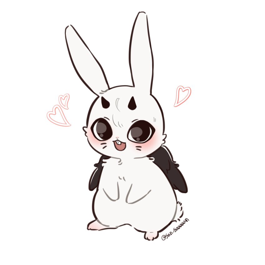 animal, animal_focus, animalization, black_eyes, black_horns, black_wings, blush, commentary_request