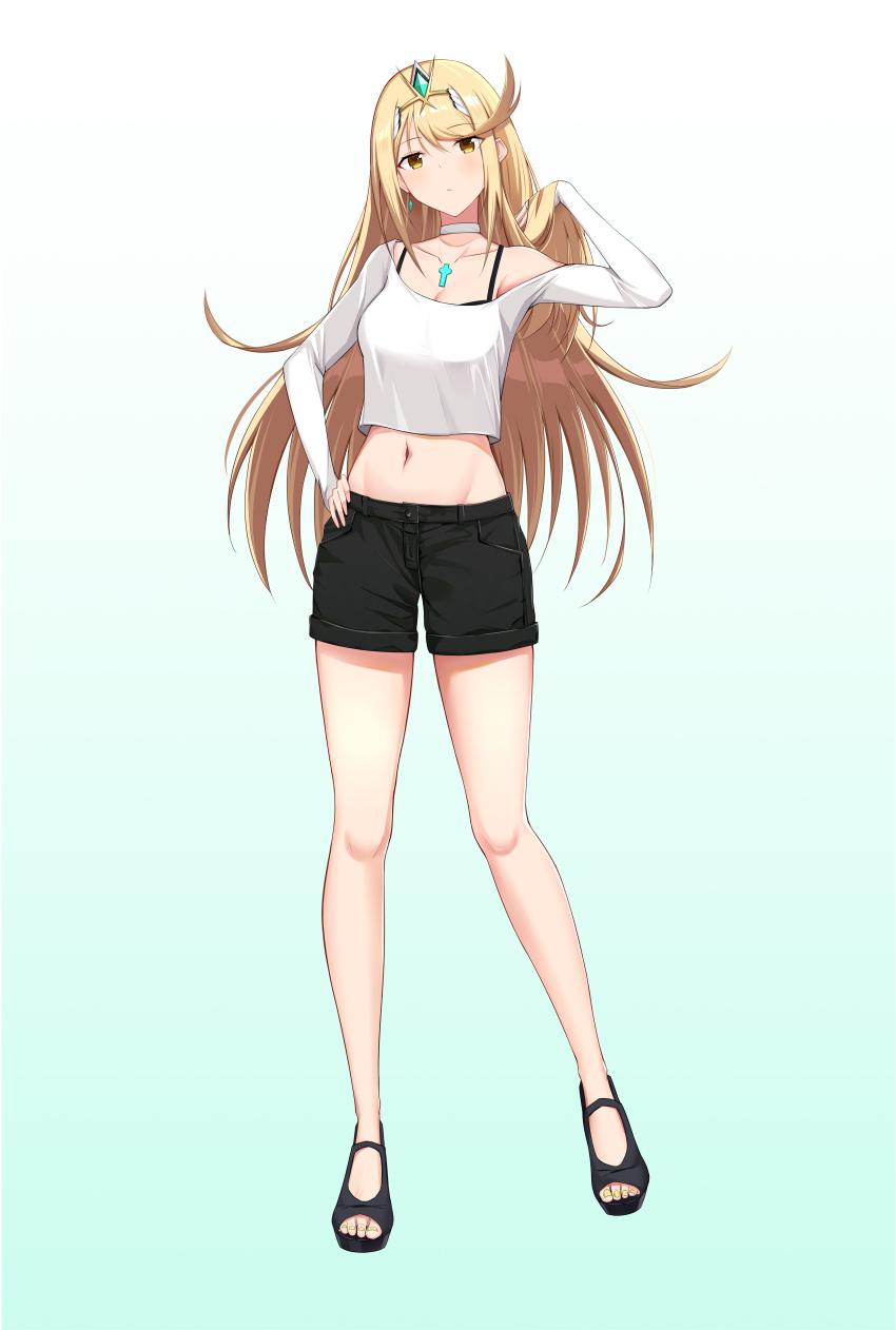 1girl, absurdres, alternate_costume, aqua_background, arm_up, armpit_peek, backon, black_bra