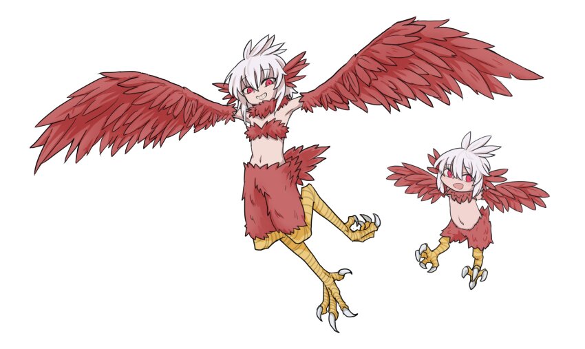 1girl, animal_ears, bird_ears, bird_legs, black_souls, chibi, chibi_inset, commentary