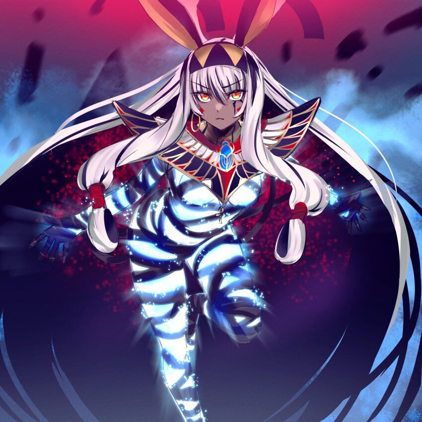 1girl, bandages, black_bandages, dark-skinned_female, dark_skin, facial_mark, fate/grand_order, fate_(series)