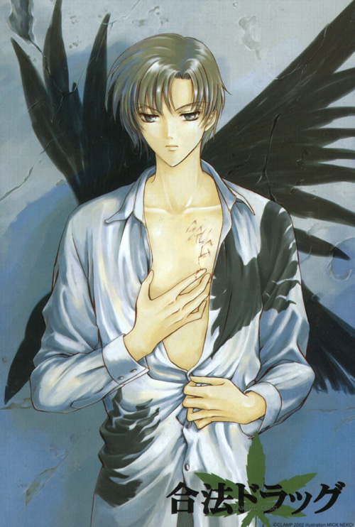 blood, brown_hair, clamp, gohou_drug, injury, kudo_kazahaya, lawful_drug, open_clothes