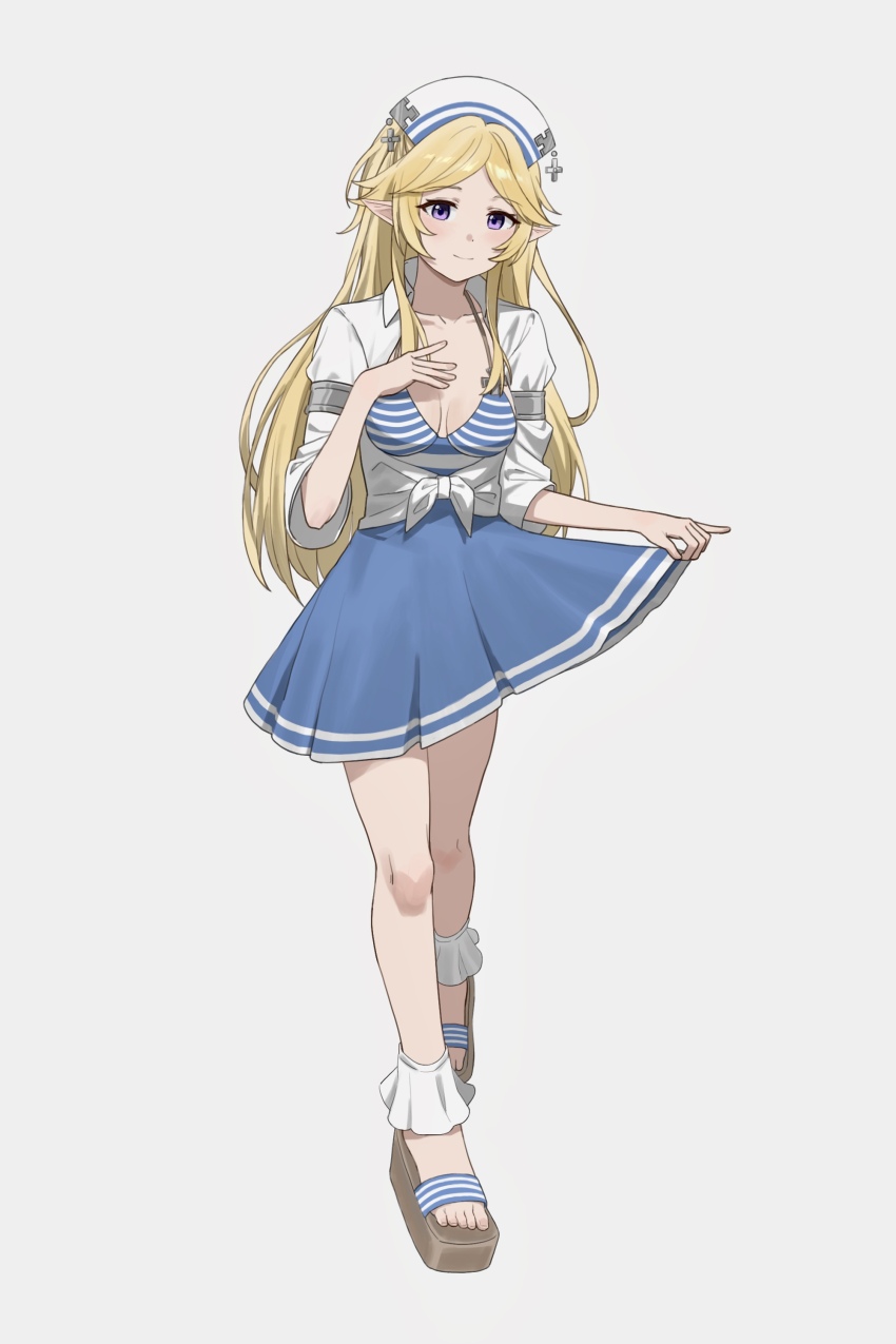 1girl, absurdres, bikini, blonde_hair, breasts, clothes_lift, collarbone, collared_shirt