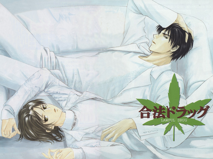 2boys, black_hair, brown_hair, clamp, couch, himura_rikuo, kudo_kazahaya, lawful_drug