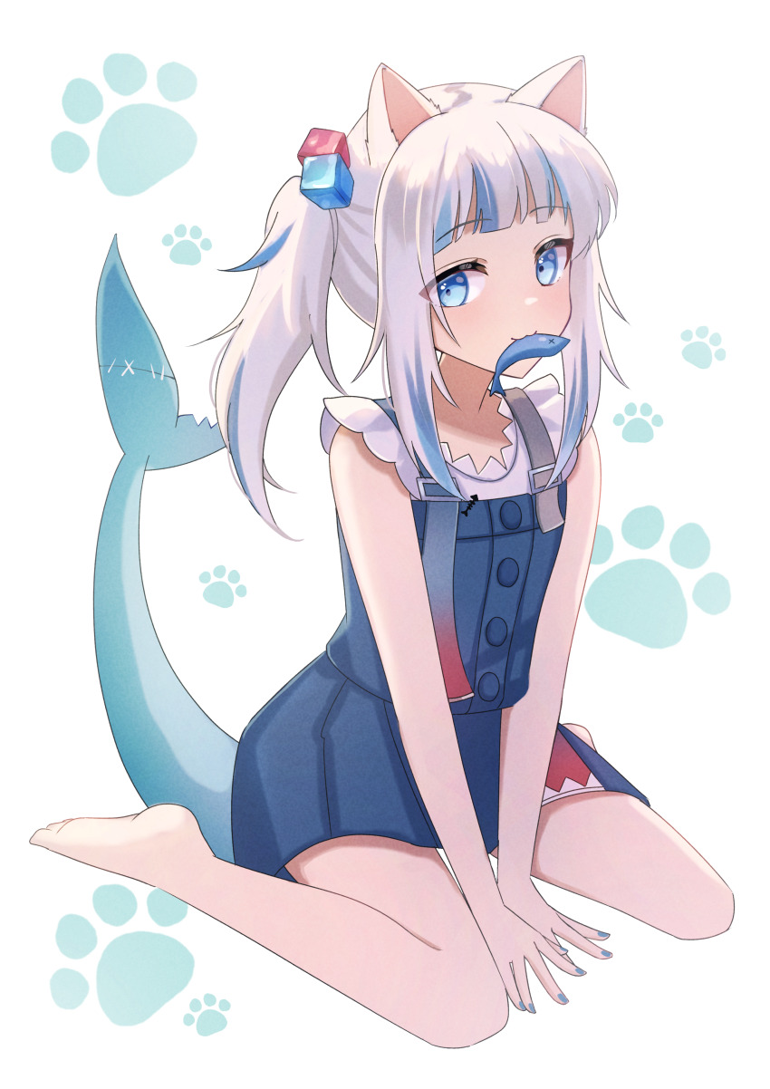 1girl, absurdres, animal_ears, blue_eyes, blue_hair, breasts, casual, cat_day