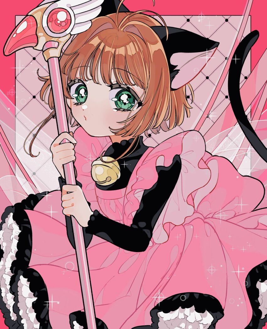 1girl, amaharu_wasure, animal_ears, bell, black_dress, cardcaptor_sakura, cat_day, cat_ears