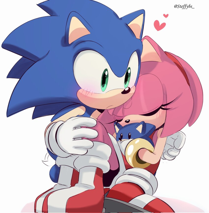 1boy, 1girl, amy_rose, animal_ears, animal_nose, artist_name, bare_shoulders, blue_fur