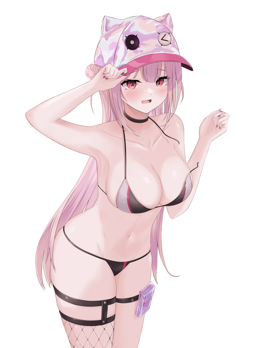 1girl, absurdres, animal_ear_headwear, animal_ears, animal_hat, arm_up, armpits, bare_shoulders