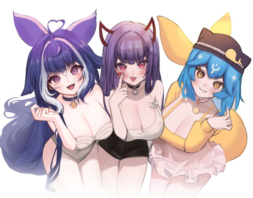 3girls, absurdres, ahoge, akuma_nihmune, animal_ears, bao_the_whale, bao_the_whale_(citrus_love), bare_shoulders