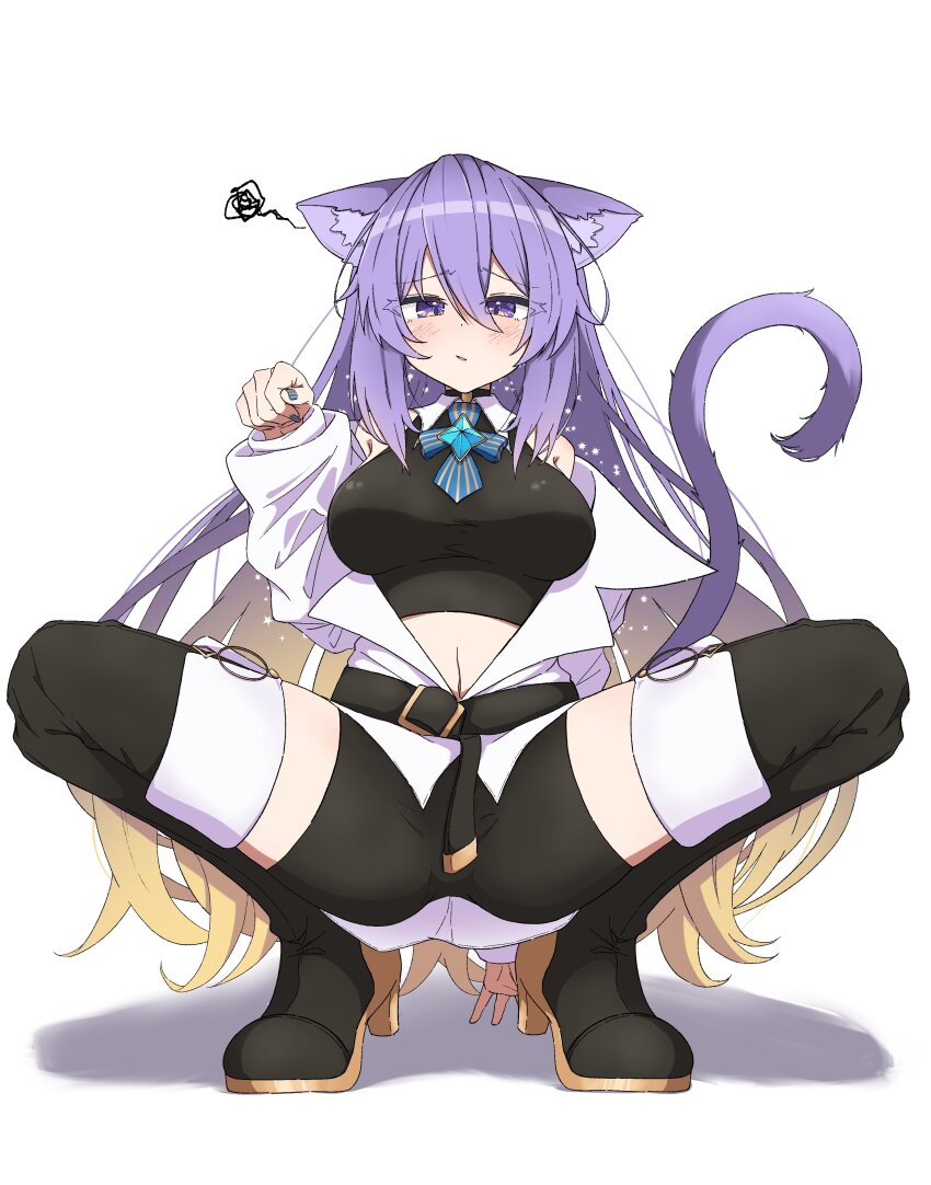 1girl, absurdres, animal_ears, boots, cat_ears, cat_tail, colored_inner_hair, crop_top
