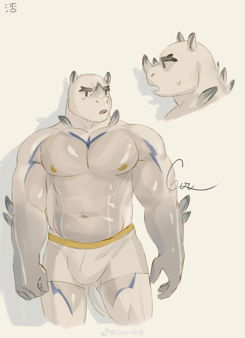 1boy, abs, absurdres, bald, bara, blank_eyes, boxers, cropped_legs