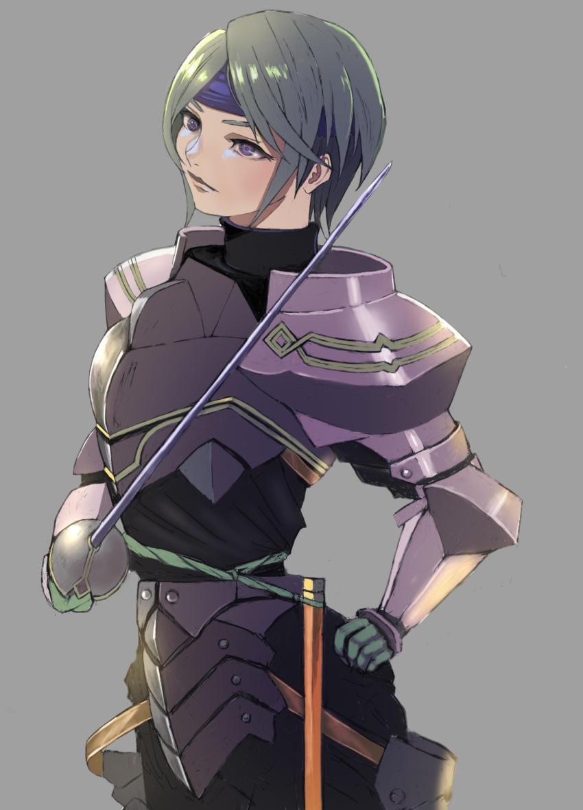 1girl, armor, breastplate, gauntlets, green_hair, headband, highres, jayle_(valkyrie_profile)