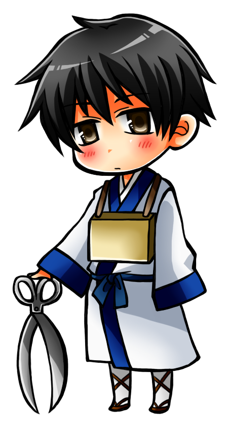 1boy, bad_id, bad_pixiv_id, black_hair, chibi, full_body, gag_manga_biyori, hajime_kaniku