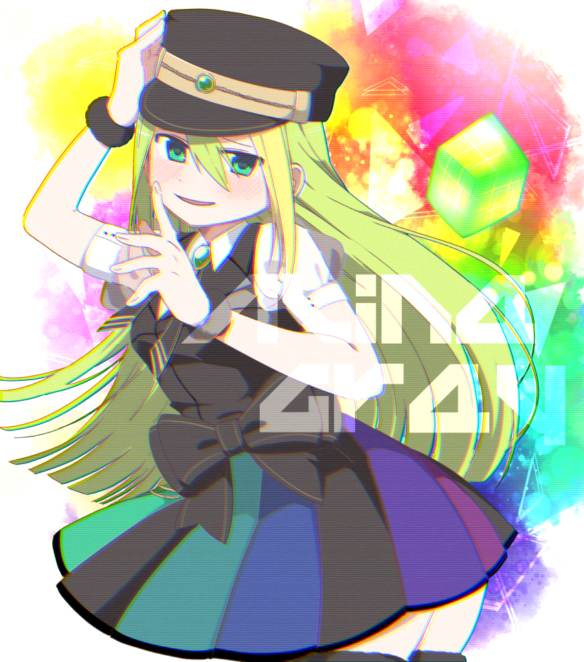 1girl, alina_gray, black_bow, black_hat, black_necktie, black_vest, blonde_hair, blush