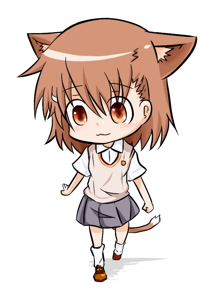 1girl, animal_ears, brown_eyes, brown_hair, cat_ears, cat_girl, cat_tail, chibi