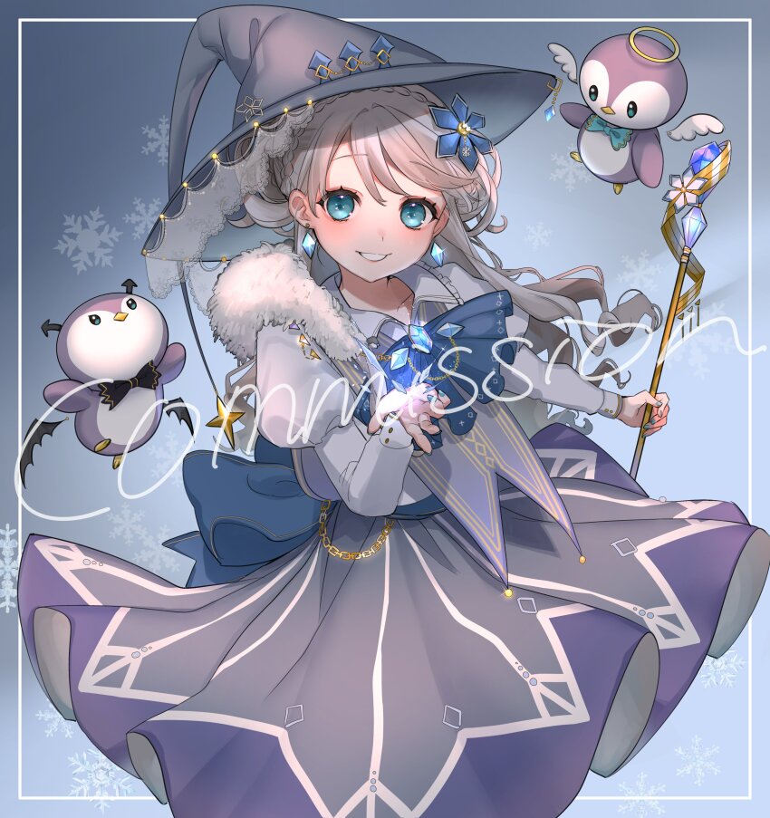 1girl, absurdres, amane_uta, ascot, bat_wings, bird, black_wings, blue_ascot