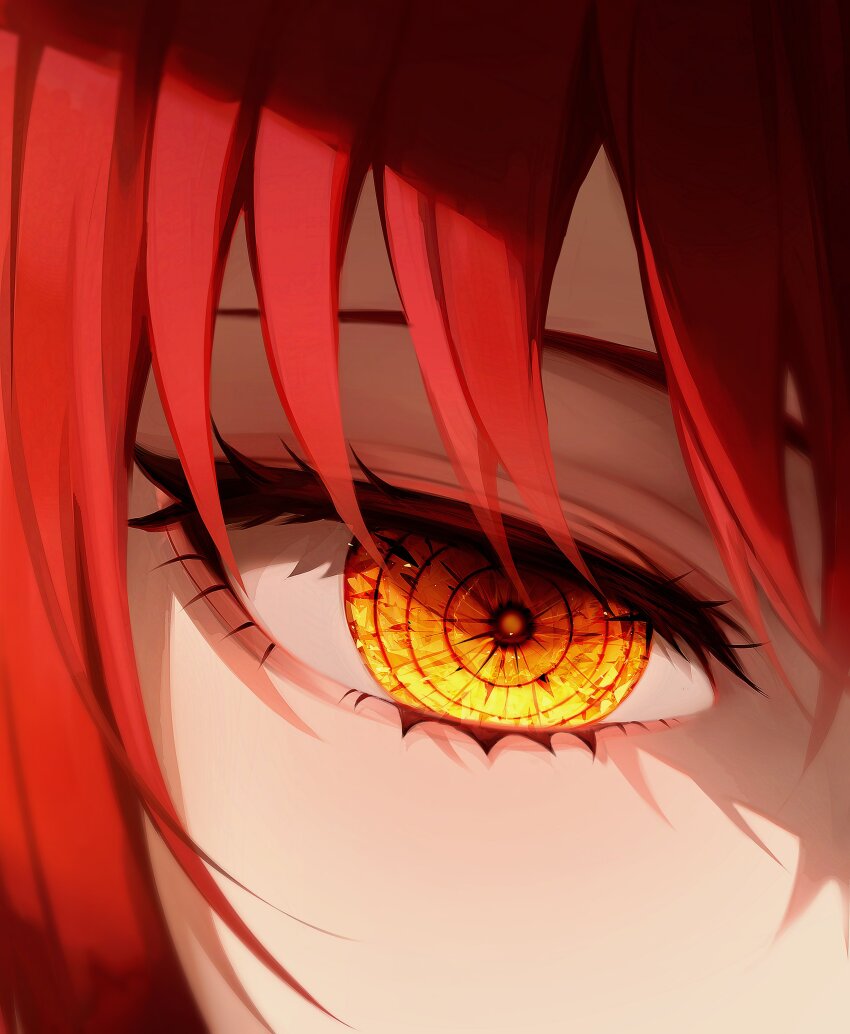 1girl, 58_(opal_00_58), absurdres, chainsaw_man, close-up, crystal_eye, eye_focus, highres, looking_down, makima_(chainsaw_man), ringed_eyes, solo, yellow_eyes