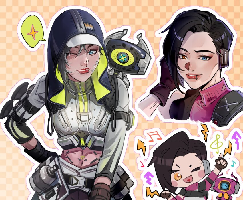 1girl, animification, apex_legends, apex_legends_mobile, blue_eyes, chongmingggg, cropped_jacket, digital_star_rhapsody