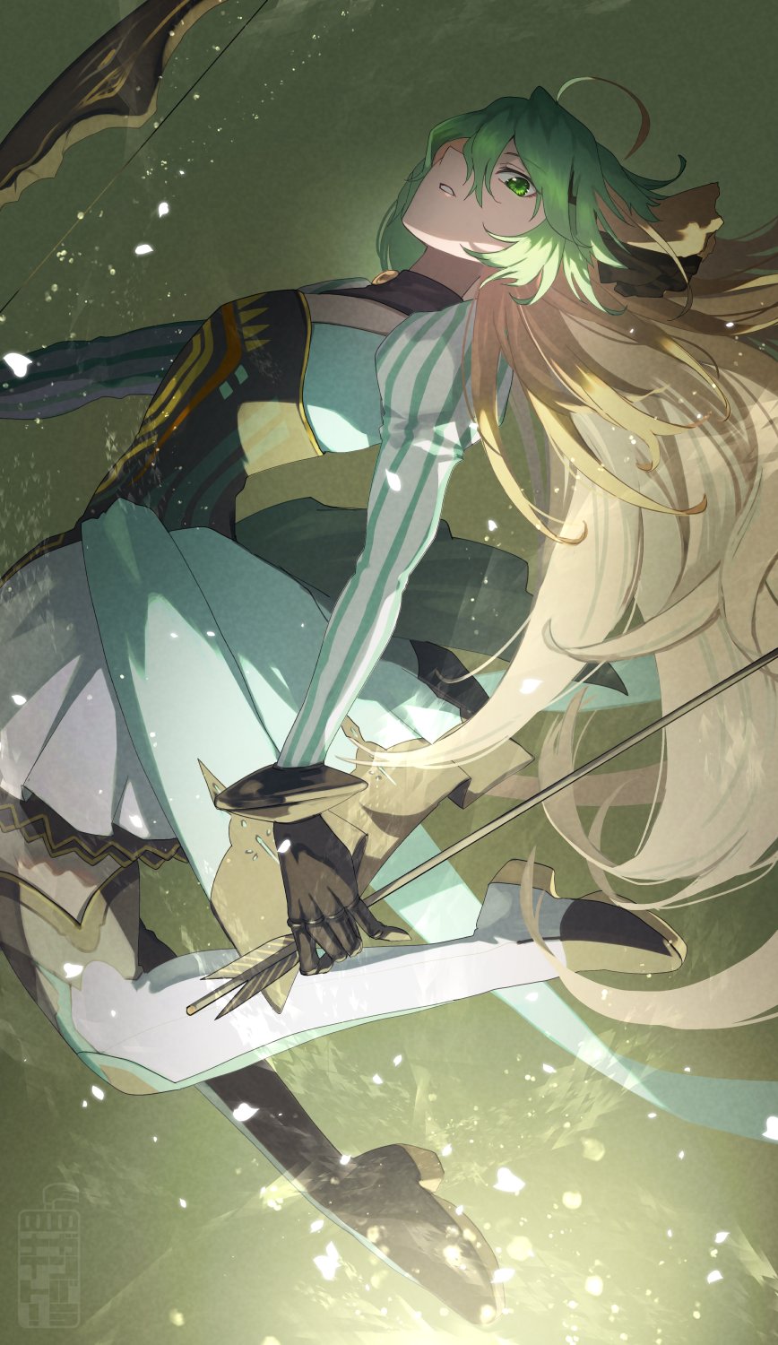 1girl, animal_ears, arrow_(projectile), atalanta_(fate), atalanta_(third_ascension)_(fate), black_gloves, blonde_hair, bow_(weapon)