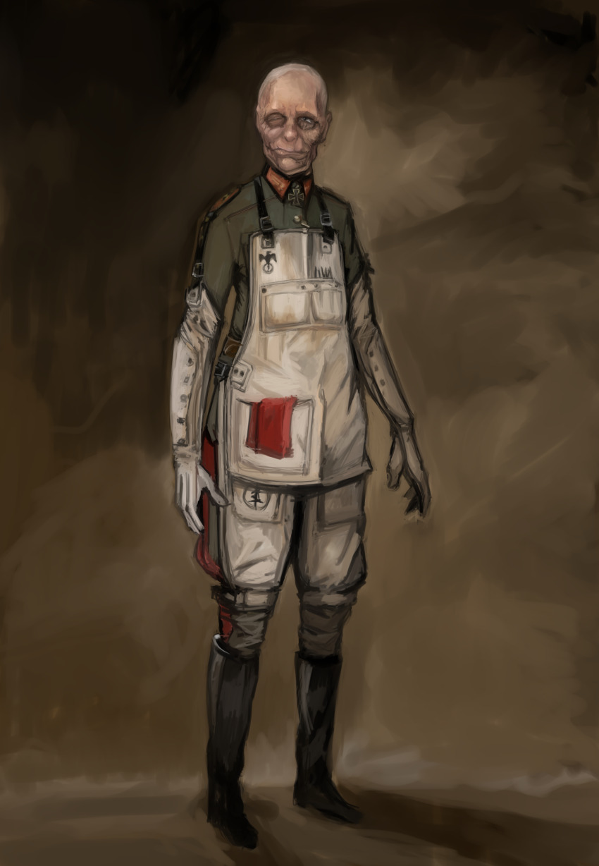absurdres, bald, boots, highres, male_focus, military, military_uniform, nazi