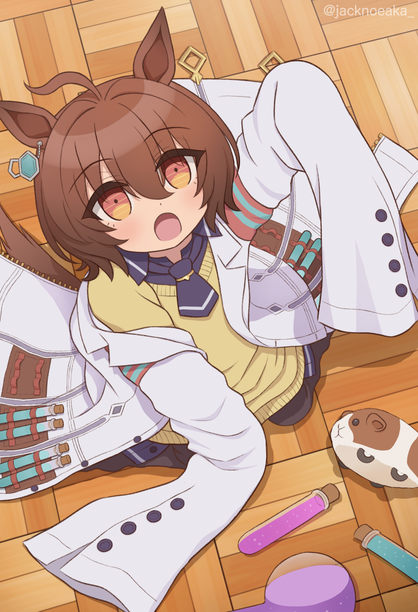 1girl, absurdres, aged_down, agnes_tachyon_(tach-nology)_(umamusume), agnes_tachyon_(umamusume), ahoge, animal_ears, brown_hair