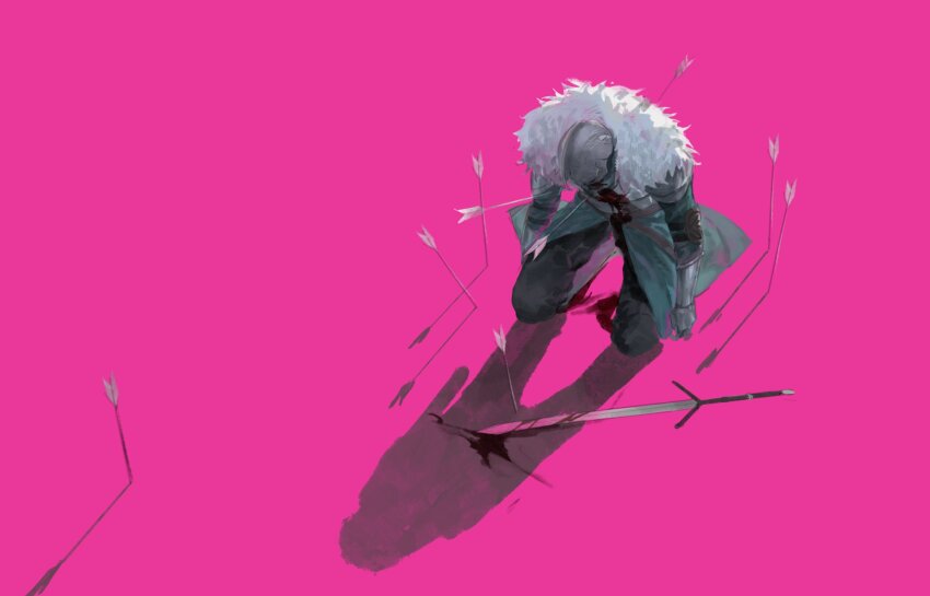 1other, ambiguous_gender, arrow_(projectile), arrow_in_body, bearer_of_the_curse, black_pants, bleeding, blood