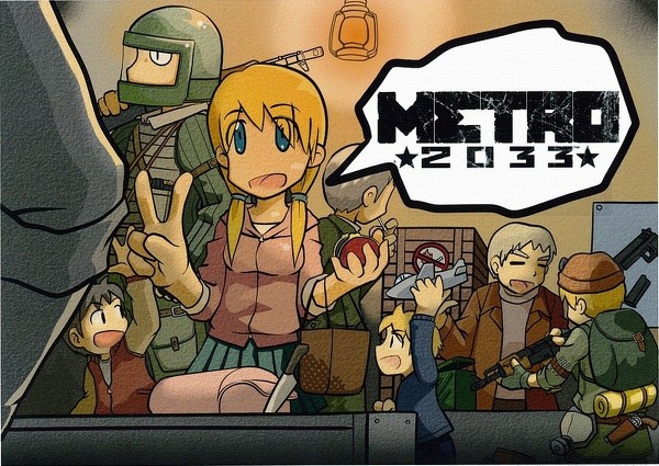 1girl, aircraft, airplane, ammunition_box, assault_rifle, bag, basket, blonde_hair, blue_eyes, crate, food, gas_mask, gun, handbag, handgun, helmet, holding, image_sample, jacket, knife, light, mask, meat, metro_2033, open_mouth, pixiv_sample, poster_(medium), resized, rifle, skirt, sleeping_bag, soldier, strap, table, text_focus, weapon