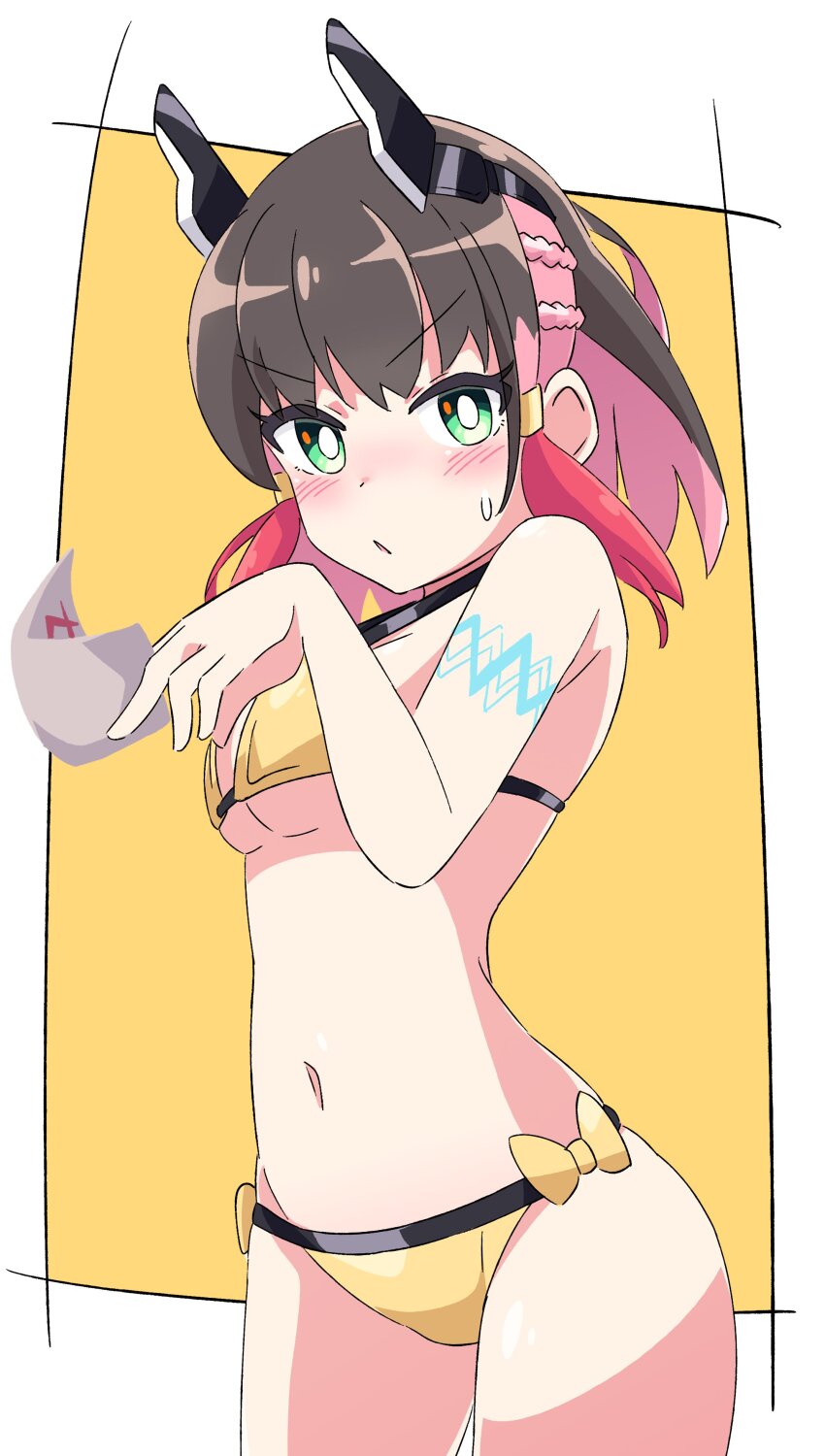 1girl, absurdres, azure_striker_gunvolt, azure_striker_gunvolt_3, bikini, blush, body_markings, breasts