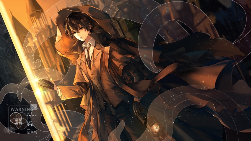 1boy, absurdres, aisnow432, black_gloves, black_hair, black_jacket, black_necktie, black_pants