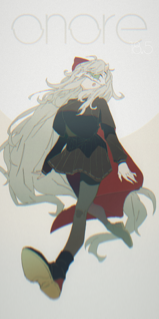 1girl, ahoge, arms_at_sides, black_boots, black_cloak, black_pantyhose, black_shirt, black_skirt