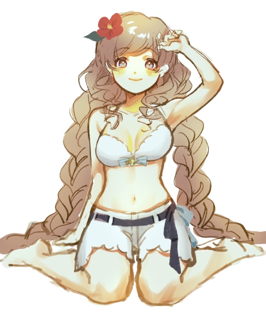 1girl, arisu_yurika, bikini, blue_eyes, blush, braid, breasts, cleavage