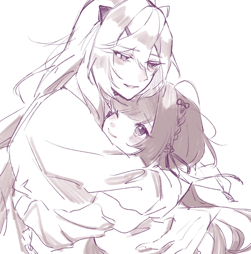 1boy, 1girl, animal_ears, blush, cat_ears, closed_mouth, collar_x_malice, fake_animal_ears