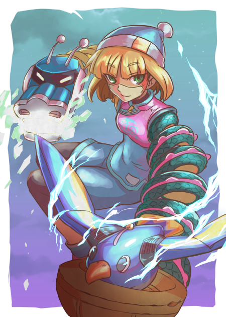 1girl, arms_(game), beanie, bike_shorts, blonde_hair, chinese_clothes, domino_mask, dragon, dragon_(arms), eye_mask, facepaint, food, green_eyes, hat, hitohito, leggings, leggings_under_shorts, looking_at_viewer, mask, min_min_(arms), nintendo, noodles, pantyhose, short_hair, shorts, smile, solo, thunderbird_(arms)