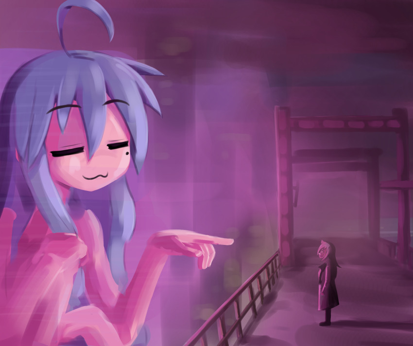 2girls, :3, blade_runner_(series), blade_runner_2049, blue_hair, closed_eyes, crossover, cyberpunk, goslingposting_(meme), hair_between_eyes, highres, izumi_konata, kuroki_tomoko, kurokimoko, lucky_star, meme, mole, mole_under_eye, multiple_girls, nude, parody, watashi_ga_motenai_no_wa_dou_kangaetemo_omaera_ga_warui!, you_look_lonely_(meme)