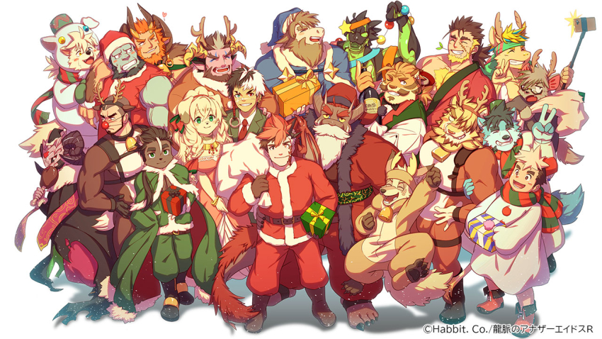 1girl, 6+boys, ^_^, alternate_costume, animal_costume, another_eidos-r, antlers, arm_around_shoulder