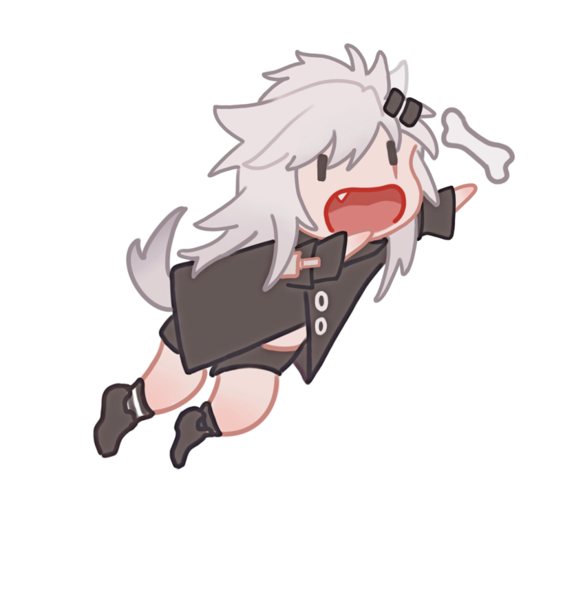 1girl, animal_ears, arknights, black_boots, black_coat, black_shorts, bone, boots