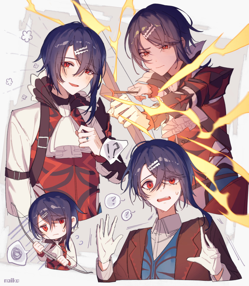 ?, alcryst_(fire_emblem), armor, arrow_(projectile), ascot, blue_hair, blue_shirt, blush