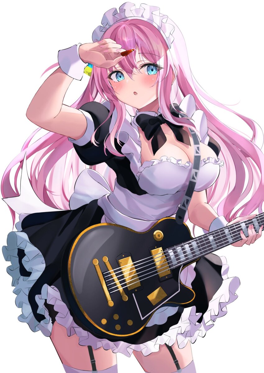 1girl, :o, alternate_costume, apron, back_bow, black_bow, black_dress, blue_eyes