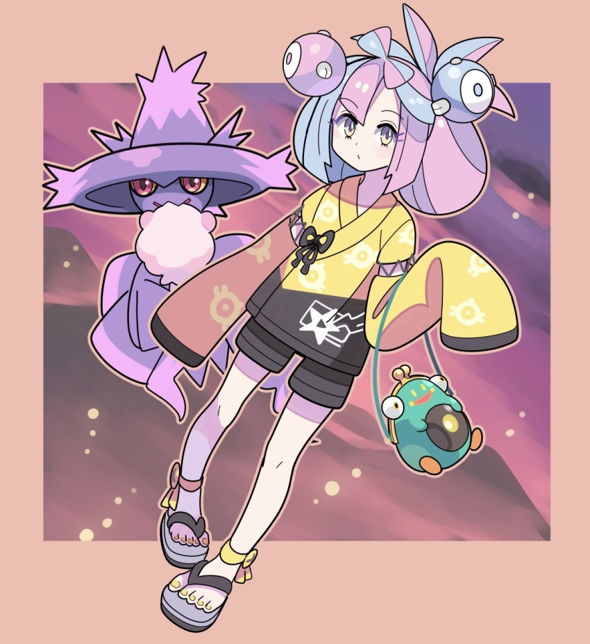 1girl, adapted_costume, alternate_hairstyle, ankle_ribbon, bag, bellibolt, blue_hair, character_hair_ornament