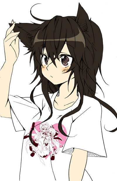 1girl, animal_ears, black_eyes, brown_hair, cat_ears, cat_girl, female_focus, hakurei_reimu