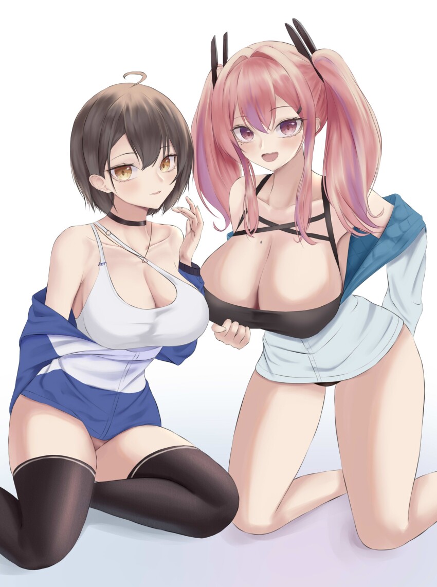 2girls, :d, absurdres, ahoge, alternate_costume, azur_lane, baltimore_(azur_lane), bare_shoulders