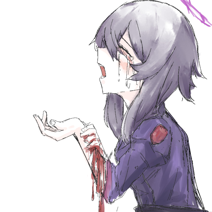 1girl, blue_archive, closed_eyes, crying, crying_asagiri_aya_(meme), darauk11, halo, haruka_(blue_archive)