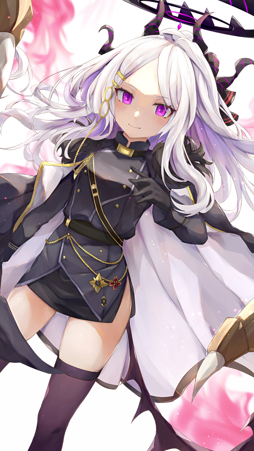 1girl, absurdres, ahoge, belt, black_gloves, black_skirt, black_thighhighs, blue_archive