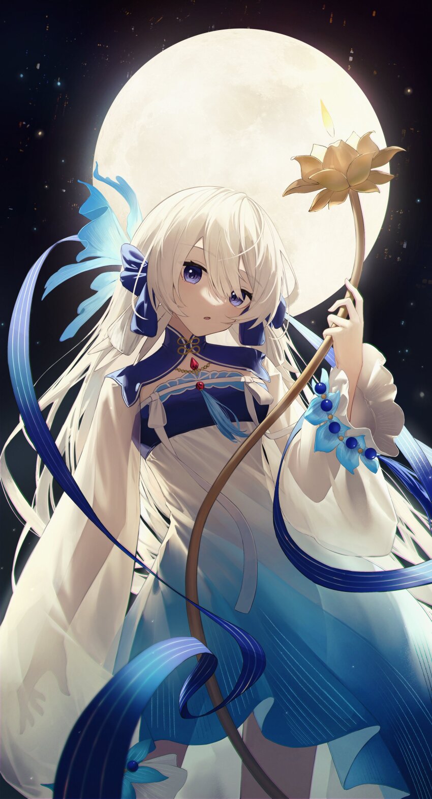 1girl, absurdres, arknights, blue_eyes, chinese_clothes, dress, flippy_(cripine111), gradient_clothes