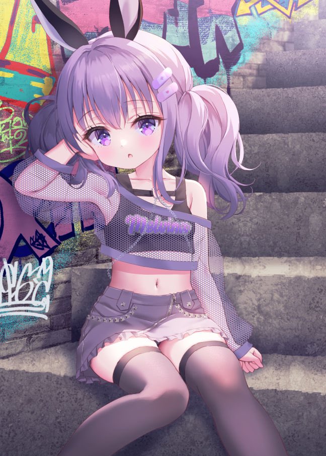 1girl, :o, animal_ears, bare_shoulders, black_tank_top, chitosezaka_suzu, collarbone, commentary_request