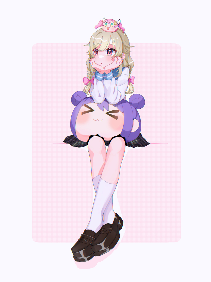 1girl, aritammmmmm, blonde_hair, blush, border, closed_mouth, ensemble_girls!, facing_to_the_side