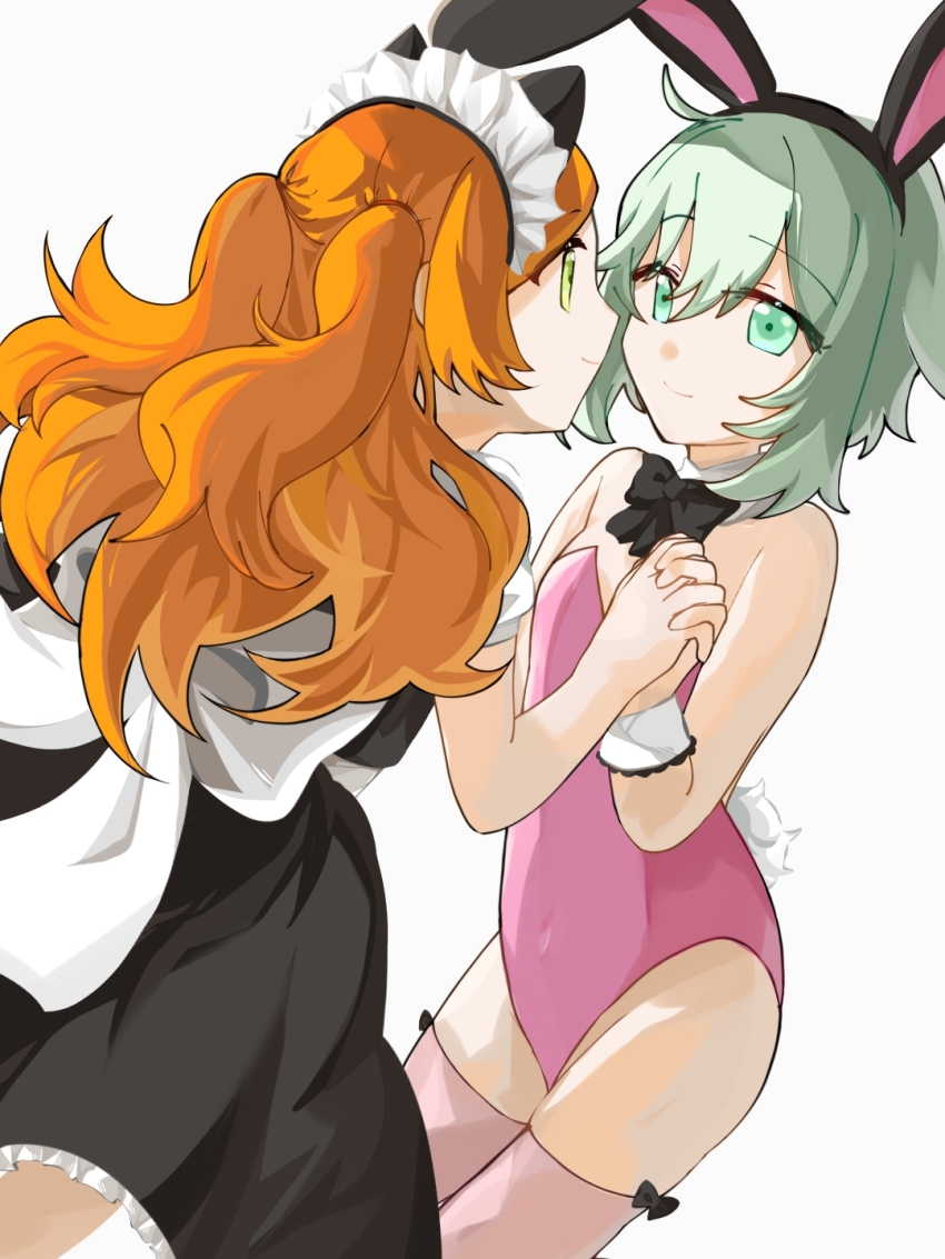 2girls, animal_ears, aqua_eyes, aqua_hair, cat_ears, ensemble_girls!, facing_another, fake_animal_ears